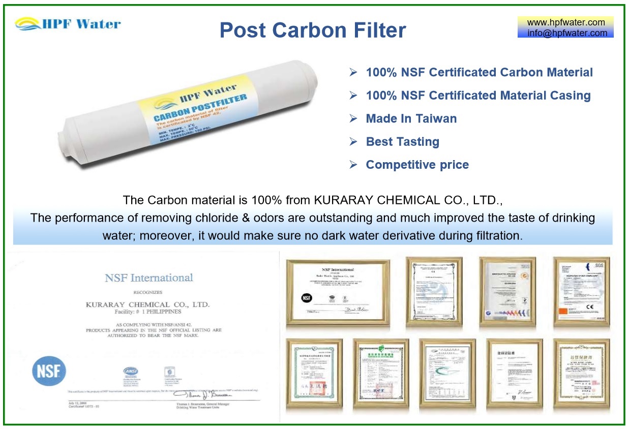 100% pure KURARAY carbon NSF certificated 10" in-line Disposable Filter post-carbon made in Taiwan
